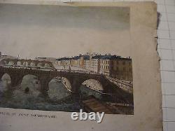 Original Colored Print1800's VUE PARIS DU PONT NOTRE DAME basset Paris