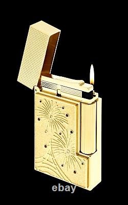 S. T. Dupont Gold Firework Line 2 Perfect Ping Haute Lighter, C16450, New In Box