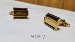 S. T. Dupont W Line Emblem Square Cufflinks Black/Gold Limited Edition Used