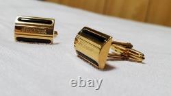 S. T. Dupont W Line Square Cufflinks Black & Gold Logo Limited Edition Used