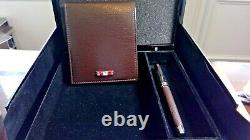 S T Dupont leather wallet & leather wrapped olympio fountain pen LIMITED EDITION