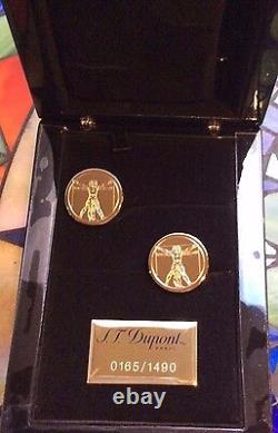 ST DUPONT VITRUVIAN MAN PRESTIGE LIMITED EDITION GOLD CUFFLINKS #xxx/1490