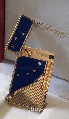 St Dupont Europa Linge 2 Line 2 Limited Edition Gold Lighter Blue Lacquer 1993