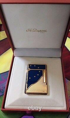 St Dupont Europa Linge 2 Line 2 Limited Edition Gold Lighter Blue Lacquer 1993