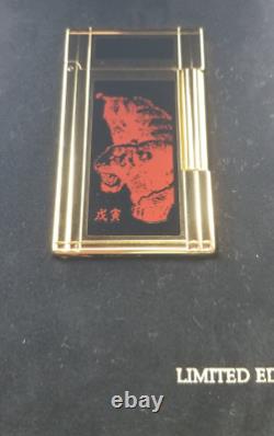 St Dupont Tiger Limited Edition Line Ligne 2 Gold Lighter Only 999 Made 1998