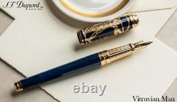 St Dupont Vitruvian Man Limited Edition Fountain Pen Blue Lacquer W Gold 410040l