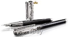 St Dupont Wild West Fountain Pen Limited Edition Platinum Black & Meteor Lacquer