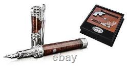 St Dupont Wild West Fountain Pen Limited Edition Platinum Wood & Leather Pouch