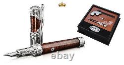 St Dupont Wild West Fountain Pen Limited Edition Platinum Wood & Leather Pouch
