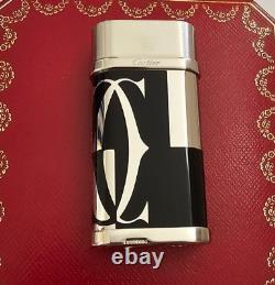 Briquet Cartier Ligne Line 2 Palladium Laque Noire Logo C Édition Limitée