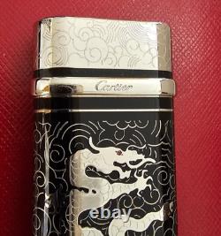 Briquet Cartier Ligne Line 2 Palladium Laque Noire Logo C Édition Limitée