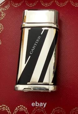 Briquet Cartier Ligne Line 2 Palladium Laque Noire Logo C Édition Limitée