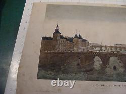 Imprimé Couleur Originale1800's Vue Paris Du Pont Notre Dame Basset Paris