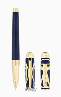 St Dupont Stylo roller édition limitée de l'Homme de Vitruve en laque bleue et or 412040l